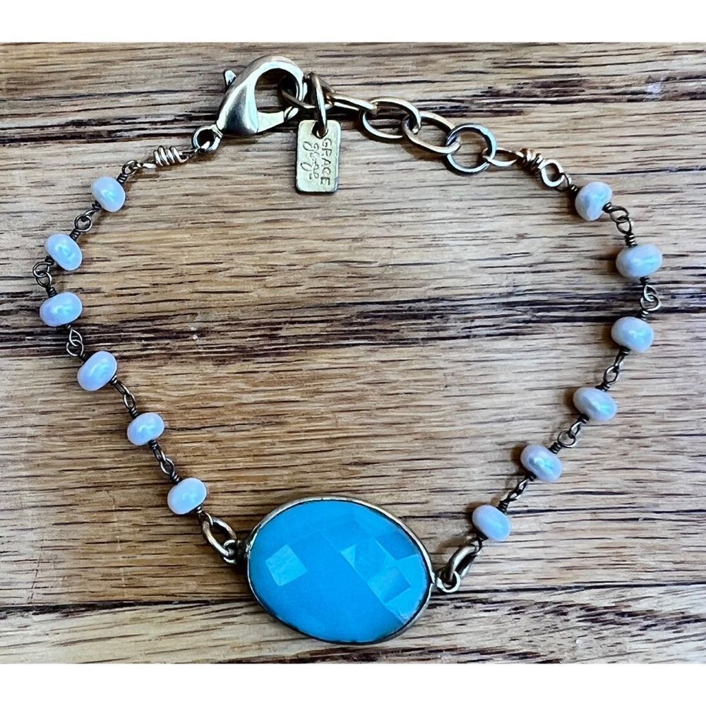 Grace George OPAL Blue Stone with Freshwater Pearls Bracelet